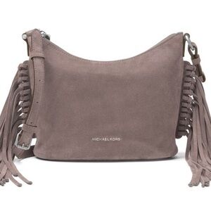 Michael Kors Suede Fringe Shoulder Bag in Taupe